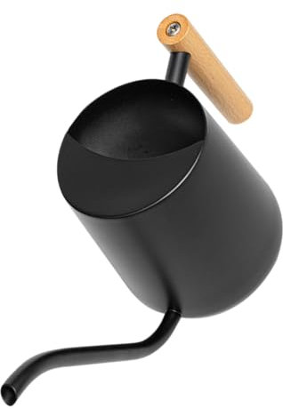 VICASKY Gießkanne Ergonomisch Geformter Griff 1000ml Schwarz Edelstahl mit Holzgriff für Gartenpflanzen und Zimmerpflanzen im Innen und Außenbereich
