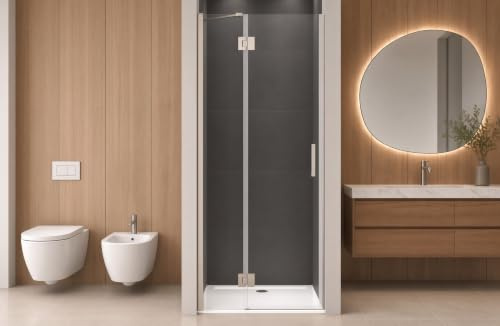 Box doccia 110 cm anta singola ad UN BATTENTE per nicchia H200 cm cristallo anticalcare trasparente 6mm profilo SATINATO OLLY