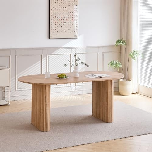 BenyLed Grande Tavolo da Pranzo Ovale 180 * 90 cm, Tavolo da Cucina in Stile Rustico con Piano in MDF (finitura effetto legno) e Gambe Ellittiche Per casa, Ristorante, Ufficio e Così via (Naturale)
