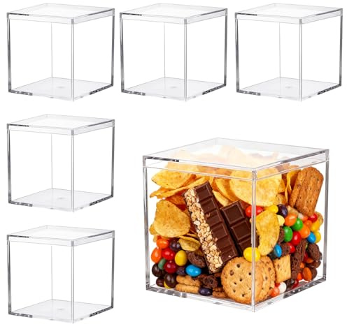 Pilikoll 6 Stück 10x10x10cm Acryl-Aufbewahrungsboxen mit Deckel für Schmuck | Transparente Geschenkbox mit Deckel,Transparent Plastic Box Square,für Aufbewahrung Süßigkeiten Verpackung Kunstwerke Display