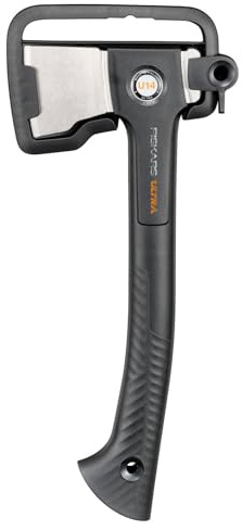 Fiskars Ultra Ascia Universale U14, Ascia Multiuso per Giardino e Outdoor | Rivestimento ToughCoat, Equilibrio Ottimizzato, Lama in Acciaio al Carbonio/Manico in FiberComp, 35,5 cm, Nero, 1086010