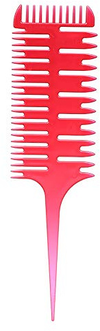 Walmeck 3-Wege-Sektions-Highlight-Kamm, Professionelles Webkamm-Haarfärbe-Styling-Werkzeug, aus Starkem, Flexiblem Material (Rot)