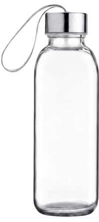 VANTOBEST Bouteille d'eau en verre transparent de 420 ml avec bouchon en acier inoxydable et boucle de transport rechargeable pour jus de fruits, lait, boissons