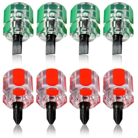 BLPRKOT 8 Pezzi Mini Cacciaviti, Cacciaviti Corti per Macchine da Cucire e Spazi Stretti, Cacciavite a Testa Piatta Verde e Cacciavite a Croce Rosso, Acciaio al Cromo Vanadio e PVC