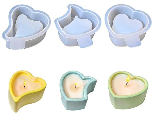 Silikonform Herz Set, 3 Stück Gießform für Beton Gips Blumentopf Kerzenbecher, DIY Zement Formen für Sukkulenten, Herzförmige Silikonformen für Kerzen Gießen