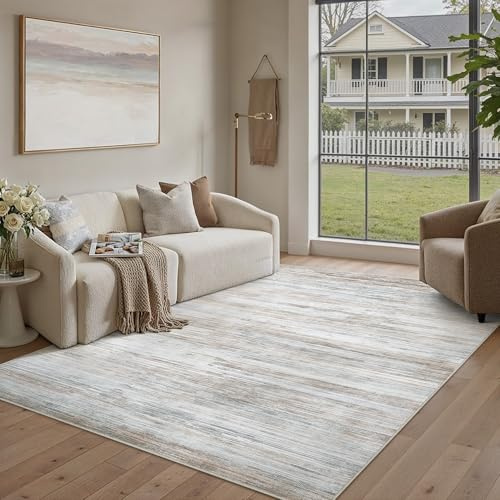 PureCozy Teppich Wohnzimmer 160x230cm Grün Braun Waschbar Groß Carpet
