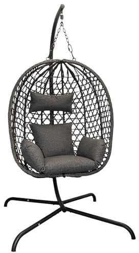 Outdoor Hängesessel mit Gestell und Standfuß, anthrazit, 194 cm | Polyrattan, mit Kissen, gepolstert, wetterfest, für Außen und Innen