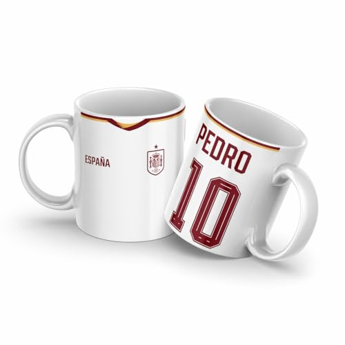 NET Nueva Era Textil Taza Personalizada España con Nombre y Numero Regalo para Hombre y Mujer Taza de Cerámica Apasionados del Fútbol 350 ml (Blanca)