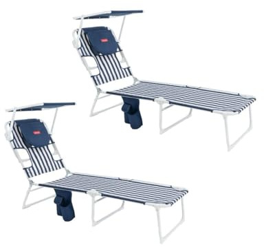 Flamingueo - Pack 2 Tumbonas Plegables - 5 Posiciones - Parasol Ajustable UPF 50+ - Agujero Cabeza y Brazos - Almohada Ergonómica - Aluminio y Poliéster