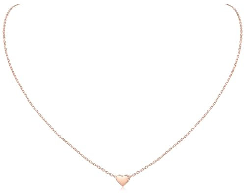 ChicSilver Damen Kette mit Herz Anhänger, 925 Rosegold Filigrane Herzkette, Minimalisitischer Herz Schmuck für Freundin Ehefrau Mama Tochter