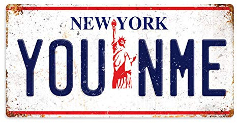 Personalised American Number Plates - Custom New York - Liberty White – Sticky Pads | Printed Metal Wall Sign Plaque Printed Metal Wall Sign Plaque Show Plate