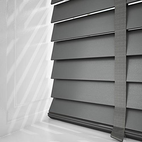 First blinds WOODEN VENETIAN BLIND WHITE WITH TAPES REAL WOOD 50MM SLATS MADE TO MEASURE (Grey, 180 cm Width x 180cm Drop)