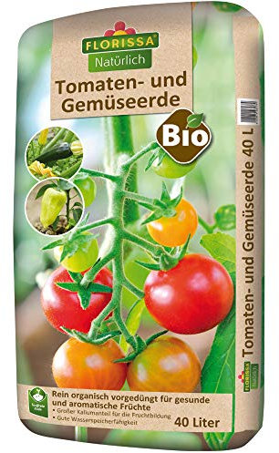 Florissa Natürlich 58578 Bio Tomaten- und Gemüseerde (40 l) | torffrei | mit hohem Aufnahmevermögen für Wärme und Wasser | für aromatische Früchte, Braun