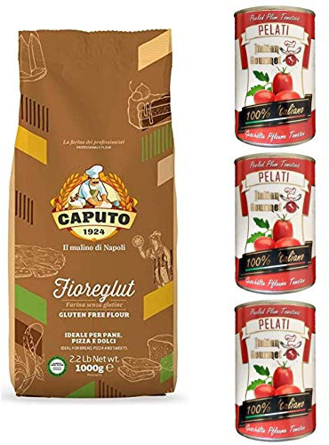 Mulino Caputo Fioreglut Glutenfreies Mehl 1kg + Italian Gourmet 100% italienische geschälte Tomaten dosen 3x 400g