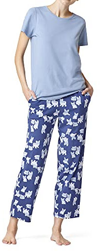 HUE Ensemble Pyjama t-Shirt à Manches Courtes et écumoire Pijama, Bleu, M Femme