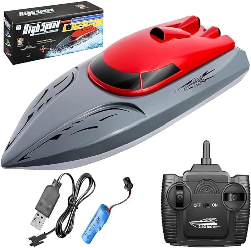 Goolsky Barco Teledirigido, Barco RC 2.4G para Piscinas y Lagos, Barco de Carreras de Alta Velocidad de 20 km/h, Barco controlado por Radio, Regalo para niños y niñas
