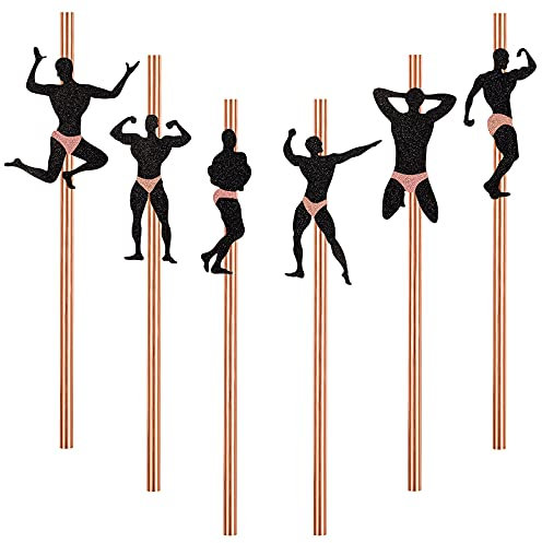 36 Pieces Bachelorette Party Decorations Naughty Rose Gold Confetti Dancing Men Straws Glitter Male Stripper Pole Dancer Pre-Glued for Hens Girls Night Out Decorations Bridal Shower Favors Supplies