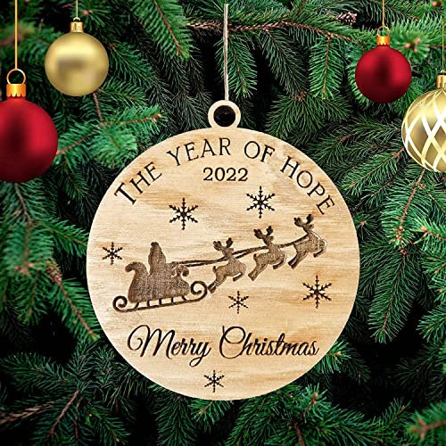 Year of Hope 2022 Weihnachtsdeko aus Holz Weihnachtsbaum Deko Weihnachtsdekoration Ornament Weihnachtsbaumschmuck Holz Christbaumschmuck Mit Hanfseil