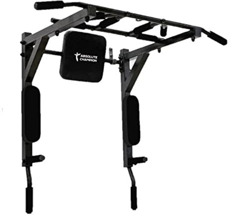 Klimmzugstange mit Dip Station 3 in 1 - POWER MULTI LUX Schwarz, Edelstahl, Multifunktional, Wandmontage