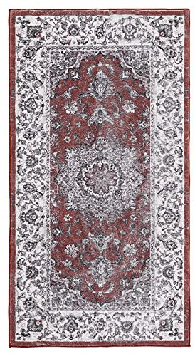 CAROMIO - Tappeto lavabile in lavatrice da interni/esterni, antimacchia, vintage, pelo corto, antiscivolo, motivo orientale, per camera da letto, soggiorno, sala da pranzo, cucina, 80 x 150 cm, rosso