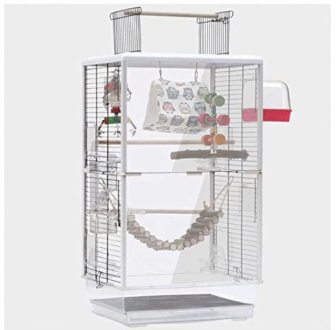 TIANYIA Vogelkäfig Großer Vogelkäfig, schmiedeeiserner Vogelkäfig mit Ständer und Spielplatte, moderner weißer Acryl-Vogelkäfig mit Rollständer Sittiche