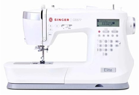 Singer Elite CE677 Computergesteuerte Touch-Tasten-Nähmaschine mit 200 integrierten Stichen und integriertem Nadeleinfädler (weiß)