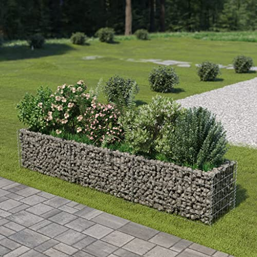 WIFESE Panier de Gabion Acier Galvanisé 270x50x50 cm Argenté Lit Surélevé en Gabion Parterre de Fleurs Jardin Parterre de Plantes Décoration de Terrasse Mur de Soutènemen Solide Mur en Gabion
