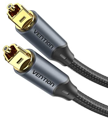 VENTION 1M Cable Óptico Audio Digital TOSLINK, Enchufe de Metal Recubrimiento de Nylon SPDIF Cable de Fibra Óptica Dolby DTS Sound, para Barra de Sonido, TV, Home Cinema, Xbox, Play-Station - Negro