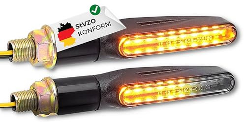 Binego® 4x LED Blinker Motorrad E Geprüft mit Lauflicht LED | Universelle Mini Blinker Moped Zubehör | StVZO konform (2er Set)