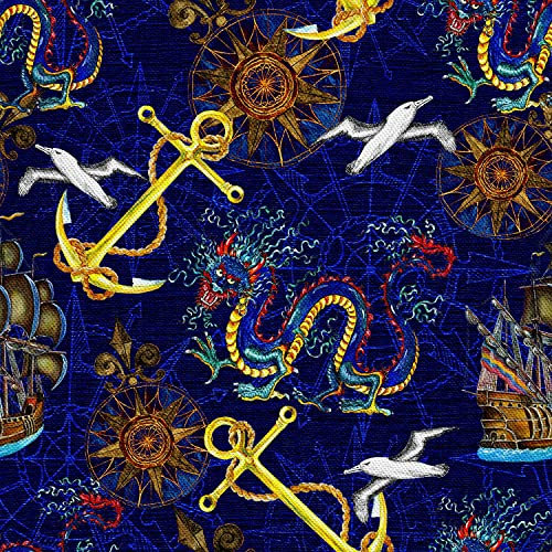 HEKO PANELS Oxford Tissu Imperméable Au Mètre Polyester De Couture D'ameublement Tissus Pour Mobilier Décorative Artisanat Rembourrage Mer Dragons Chinois 1 Mètre 155 x 100 cm