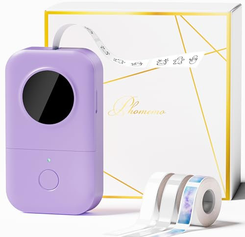 Phomemo D30 Etikettendrucker Mini Etikettiergerät Beschriftungsgerät Selbstklebend Bluetooth Label Printer mit 3 Rollen Etikettenpapier Geschenkbox,Labelmaker Geeignet für Haushalt und Büro - Lila