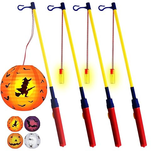 Abnaok Laternenstab Kinder Laterne 8 Stück, Vier Stile Laterne Kinder mit Stab, Halloween Laterne Stab 40CM