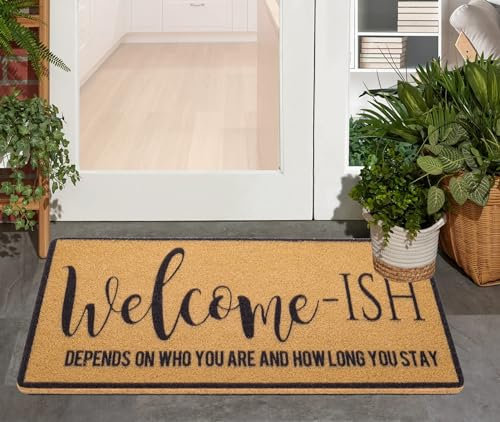 HilyBony Willkommensmatten für den Außeneingang, Kokosfaser-Fußmatte „Welcome Ish Depends Who You Are“, Fußmatte mit Rutschfester Unterseite für Heimdekoration (76,2 x 43,2 cm)