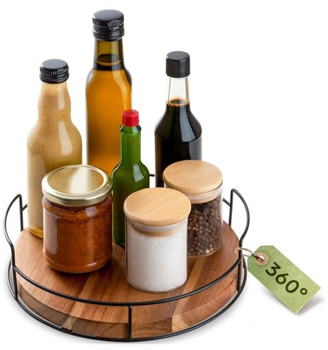 Praknu Especieros para Cocina - Madera de Acacia FSC® Sostenible - Organizador Giratorio para Armario - Bandeja 360° - Base Antideslizante - 23 cm