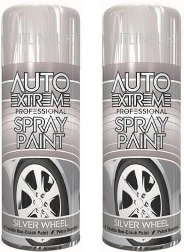 HitlineUK 2 x 400ml Silver Spray Paint, Alloy Wheel Paint - Silver Alloy Paint- Refurbish & Restore Car Alloy - Matt Finish Interior Exterior Application