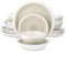vancasso Ori Service de table 16 pièces en grès peint à la main pour 4 personnes avec assiettes, assiettes à dessert, bols à pâtes, bols à céréales, style rustique chic beige