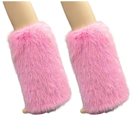 KieTeiiK Beinstulpen für Damen, pelziges Party-Kostüm, sexy, Y2K, Kunstpelz, flauschige lange Stiefel, Schuhe, Manschetten, Beinstulpen, Stiefelstulpen, Leder Rosa, One size