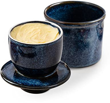 HOME DECOR Keramik Butterdose, französische Butterdose, butterglocke mit Deckel, für frische und streichfähige Butter - Reaktive Glasur Blau