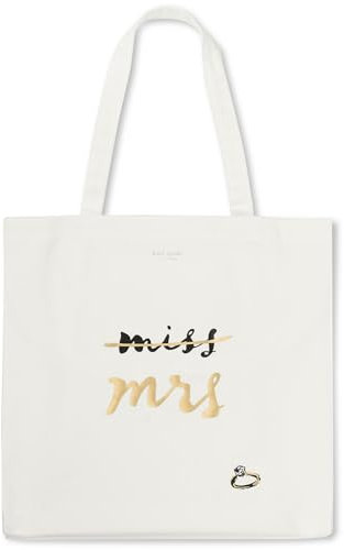 kate spade new york Süße Canvas-Tragetasche für Damen, Strandtasche, Brautbuch-Tragetasche mit Tasche, Miss to Mrs.., Cream, Small