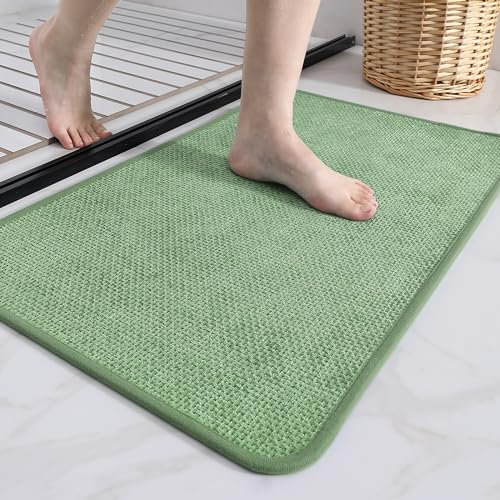 COLOR&GEOMETRY Badematte rutschfest 60 x 90 cm, Weich Badteppich rutschfest Waschbar, Imitierte Gewebte Badezimmerteppich, Saugfähige Badvorleger für Dusche, Badezimmer, Badewanne - Grün