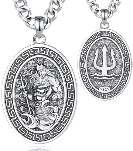 INFUSEU Dreizack Aquaman Kette, 925 Sterling Silber Antikes Griechisches Meer Ozean Amulett Anhänger Griechischer Talisman Gothic Schmuck Geschenke für Männer Frauen