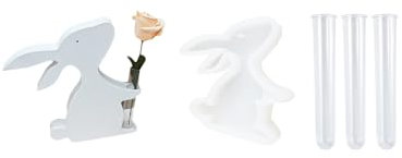 Xidmold Silikonform Hase mit 3 Reagenzgläsern, Osterhase Blumenvase Silikonform, Häschen Silikonform mit Vase, Kaninchen Gips Gießform Epoxidharz Vase Resin Silikonform für DIY Hydroponik (Hase)