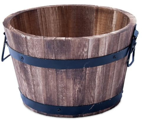 Fyne-Finds Round Burnt Wood Whiskey Barrel Planter 20cm, 8inch Garden Plant Pot with Handles Outdoor Tub
