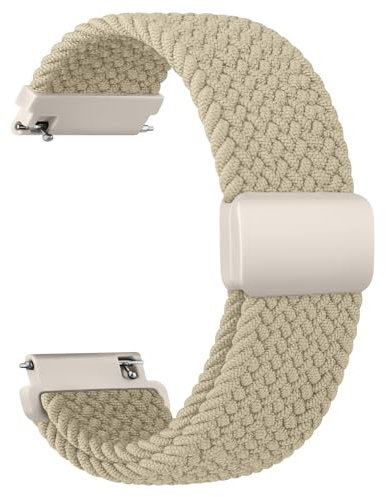 Wanme Gewebtes Nylon Uhrenarmbänder 20mm für Herren Damen, Nylon Elastische Uhrenarmband Schnellverschluss Armband, Neues Ersatzarmband mit Magnet Verstellbarer Anti Rutsch Schnalle, Weiß
