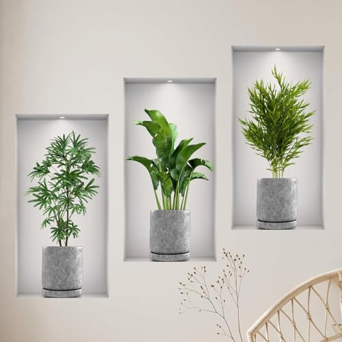 VIDSTW 3D Wandaufkleber 23x45CM Wandtattoo Vase Grün Wandtattoo Wohnzimmer Vasen Selbstklebend Realistische Wandsticker Wandaufkleber Pflanzen Effekt,für Schlafzimmer,WohnzimmerDekoration