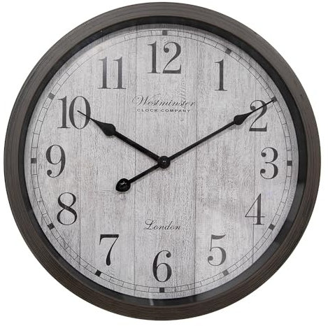 HAES DECO - Wanduhr Ø 40x4 cm Braun Grau Kunststoff Glas Westminster Clock Company London Wanduhr