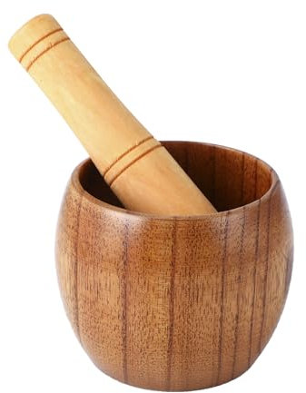 Wenrescry Mortier et Pilon en Bois d'Acacia - Ustensile de Cuisine Polyvalent pour Broyer Épices, Herbes, Ail - Design Naturel et Ergonomique