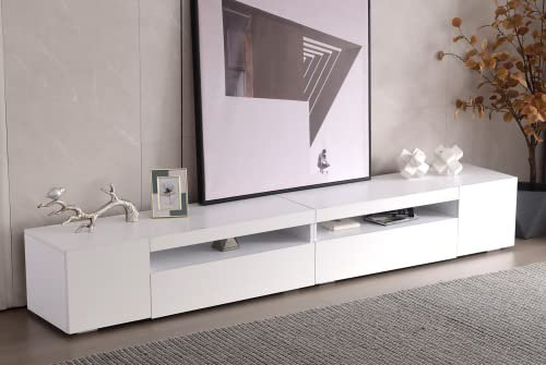 VSOGA Meuble TV moderne, blanc, panneau clair, éclairage LED variable, salon et salle à manger, 240 cm (panneau brillant, non brillant)