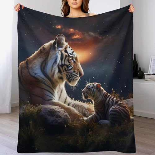 PAZZK Tiger Flanell Fleece Decke, Kuscheldecken, Superweiche Leichte Flannel 3D Für Couch Bett Flauschige Wohndecke（130×150cm）