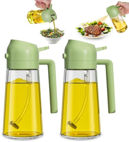 Suuwwn 2 in 1 Multifunktions Ölflasche 2 Stück Ölsprüher 470ml Öl Sprühflasche für Die Küche Olivenöl Spray Ölsprüher Für Speiseöl Ölflasche Ausgießer Zum Kochen,Backen,Grillen und Salat